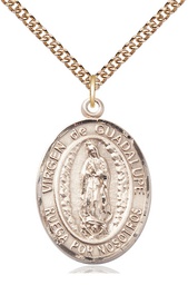 [7206SPGF/24GF] 14kt Gold Filled Virgen de Guadalupe Pendant on a 24 inch Gold Filled Heavy Curb chain