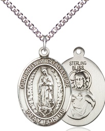 [7206SS/24SS] Sterling Silver Our Lady of Guadalupe Pendant on a 24 inch Sterling Silver Heavy Curb chain