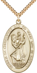 [5851GF/24G] 14kt Gold Filled Saint Christopher Pendant on a 24 inch Gold Plate Heavy Curb chain