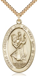 [5851GF/24G] 14kt Gold Filled Saint Christopher Pendant on a 24 inch Gold Plate Heavy Curb chain