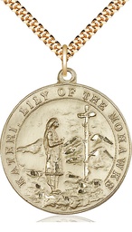 [5898GF/24G] 14kt Gold Filled Saint Kateri Pendant on a 24 inch Gold Plate Heavy Curb chain