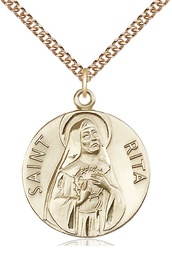 [0870GF/24GF] 14kt Gold Filled Saint Rita of Cascia Pendant on a 24 inch Gold Filled Heavy Curb chain