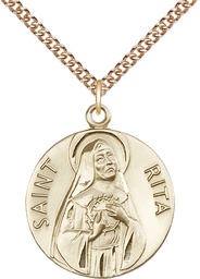 [0870GF/24GF] 14kt Gold Filled Saint Rita of Cascia Pendant on a 24 inch Gold Filled Heavy Curb chain