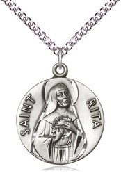 [0870SS/24SS] Sterling Silver Saint Rita of Cascia Pendant on a 24 inch Sterling Silver Heavy Curb chain