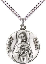 [0870SS/24SS] Sterling Silver Saint Rita of Cascia Pendant on a 24 inch Sterling Silver Heavy Curb chain