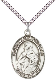 [7208SS/24SS] Sterling Silver Saint Maria Goretti Pendant on a 24 inch Sterling Silver Heavy Curb chain