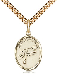 [0872GF/24G] 14kt Gold Filled Graduation Pendant on a 24 inch Gold Plate Heavy Curb chain