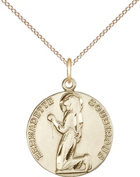 [5919GF/18GF] 14kt Gold Filled Saint Bernadette Pendant on a 18 inch Gold Filled Light Curb chain