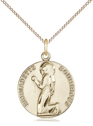 [5919GF/18GF] 14kt Gold Filled Saint Bernadette Pendant on a 18 inch Gold Filled Light Curb chain