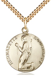 [5920GF/24G] 14kt Gold Filled Saint Bernadette Pendant on a 24 inch Gold Plate Heavy Curb chain