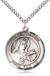 [7210RDSS/24SS] Sterling Silver Saint Therese of Lisieux Pendant on a 24 inch Sterling Silver Heavy Curb chain
