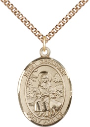 [7211GF/24GF] 14kt Gold Filled Saint Germaine Cousin Pendant on a 24 inch Gold Filled Heavy Curb chain