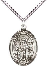 [7211SS/24SS] Sterling Silver Saint Germaine Cousin Pendant on a 24 inch Sterling Silver Heavy Curb chain