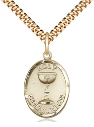 [0876GF/24G] 14kt Gold Filled Holy Communion Pendant on a 24 inch Gold Plate Heavy Curb chain