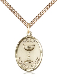 [0876GF/24GF] 14kt Gold Filled Holy Communion Pendant on a 24 inch Gold Filled Heavy Curb chain