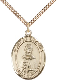 [7213GF/24GF] 14kt Gold Filled Saint Anastasia Pendant on a 24 inch Gold Filled Heavy Curb chain