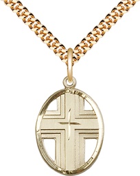 [0877GF/24G] 14kt Gold Filled Cross Pendant on a 24 inch Gold Plate Heavy Curb chain
