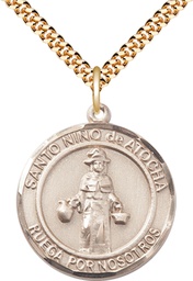 [7214RDSPGF/24GF] 14kt Gold Filled Nino de Atocha Pendant on a 24 inch Gold Filled Heavy Curb chain