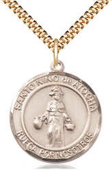 [7214RDSPGF/24GF] 14kt Gold Filled Nino de Atocha Pendant on a 24 inch Gold Filled Heavy Curb chain