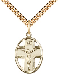 [0878GF/24G] 14kt Gold Filled Crucifix Pendant on a 24 inch Gold Plate Heavy Curb chain