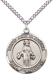[7214RDSPSS/24SS] Sterling Silver Nino de Atocha Pendant on a 24 inch Sterling Silver Heavy Curb chain
