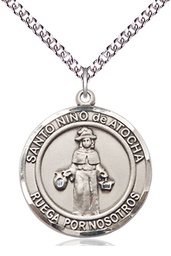 [7214RDSPSS/24SS] Sterling Silver Nino de Atocha Pendant on a 24 inch Sterling Silver Heavy Curb chain