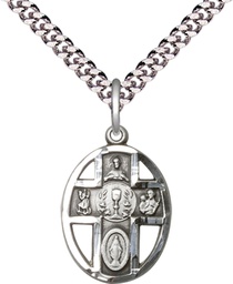 [0879SS/24S] Sterling Silver 5-Way / Chalice Pendant on a 24 inch Light Rhodium Heavy Curb chain