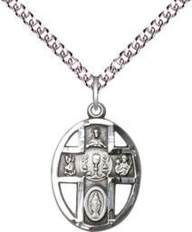 [0879SS/24SS] Sterling Silver 5-Way / Chalice Pendant on a 24 inch Sterling Silver Heavy Curb chain