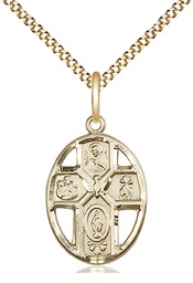[0880GF/18G] 14kt Gold Filled 5-Way / Holy Spirit Pendant on a 18 inch Gold Plate Light Curb chain