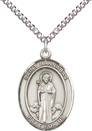 [7216SS/24SS] Sterling Silver Saint Barnabas Pendant on a 24 inch Sterling Silver Heavy Curb chain