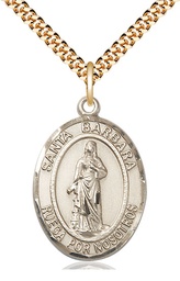 [7006SPGF/24G] 14kt Gold Filled Santa Barbara Pendant on a 24 inch Gold Plate Heavy Curb chain