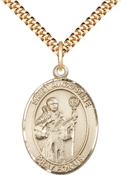 [7007GF/24G] 14kt Gold Filled Saint Augustine Pendant on a 24 inch Gold Plate Heavy Curb chain