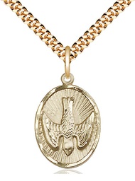 [0882GF/24G] 14kt Gold Filled Holy Spirit Pendant on a 24 inch Gold Plate Heavy Curb chain