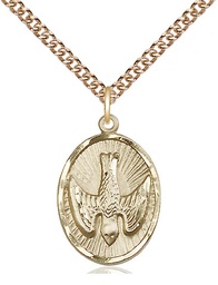 [0882GF/24GF] 14kt Gold Filled Holy Spirit Pendant on a 24 inch Gold Filled Heavy Curb chain