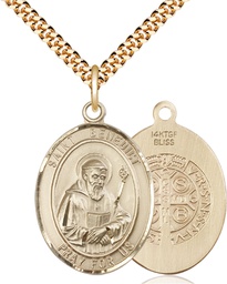 [7008GF/24G] 14kt Gold Filled Saint Benedict Pendant on a 24 inch Gold Plate Heavy Curb chain