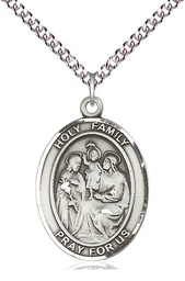 [7218SS/24SS] Sterling Silver Holy Family Pendant on a 24 inch Sterling Silver Heavy Curb chain