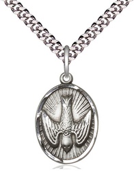[0882SS/24S] Sterling Silver Holy Spirit Pendant on a 24 inch Light Rhodium Heavy Curb chain