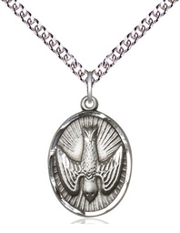 [0882SS/24SS] Sterling Silver Holy Spirit Pendant on a 24 inch Sterling Silver Heavy Curb chain