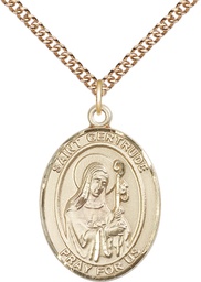 [7219GF/24GF] 14kt Gold Filled Saint Gertrude of Nivelles Pendant on a 24 inch Gold Filled Heavy Curb chain