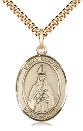 [7010GF/24G] 14kt Gold Filled Saint Blaise Pendant on a 24 inch Gold Plate Heavy Curb chain