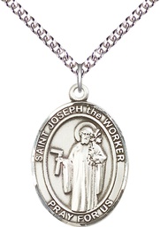[7220SS/24SS] Sterling Silver Saint Joseph the Worker Pendant on a 24 inch Sterling Silver Heavy Curb chain