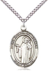 [7220SS/24SS] Sterling Silver Saint Joseph the Worker Pendant on a 24 inch Sterling Silver Heavy Curb chain