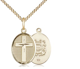 [0883GF3/18G] 14kt Gold Filled Cross Coast Guard Pendant on a 18 inch Gold Plate Light Curb chain