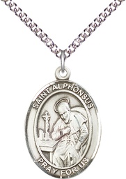 [7221SS/24SS] Sterling Silver Saint Alphonsus Pendant on a 24 inch Sterling Silver Heavy Curb chain
