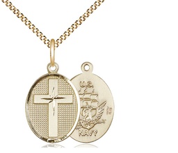 [0883GF6/18G] 14kt Gold Filled Cross Navy Pendant on a 18 inch Gold Plate Light Curb chain