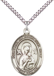 [7222SS/24SS] Sterling Silver Our Lady of Perpetual Help Pendant on a 24 inch Sterling Silver Heavy Curb chain