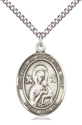 [7222SS/24SS] Sterling Silver Our Lady of Perpetual Help Pendant on a 24 inch Sterling Silver Heavy Curb chain