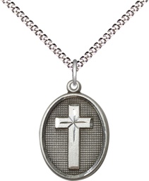 [0883SS/18S] Sterling Silver Cross Pendant on a 18 inch Light Rhodium Light Curb chain