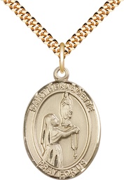 [7017GF/24G] 14kt Gold Filled Saint Bernadette Pendant on a 24 inch Gold Plate Heavy Curb chain