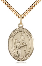 [7017GF/24G] 14kt Gold Filled Saint Bernadette Pendant on a 24 inch Gold Plate Heavy Curb chain